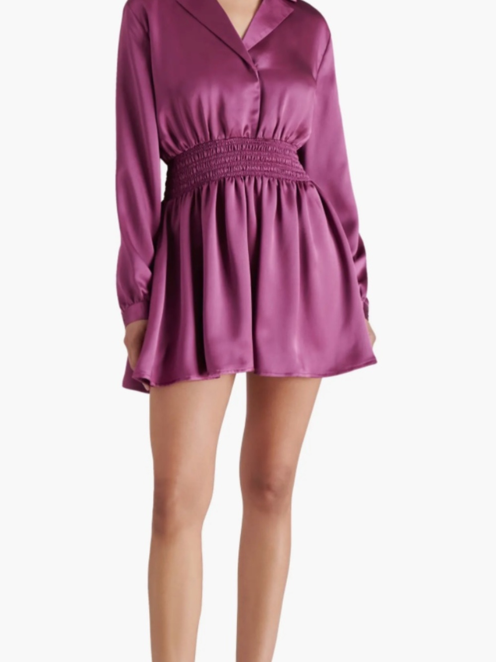 Long Sleeve Satin Mini Shirtdress - size Medium, VINTAGE PURPLE
